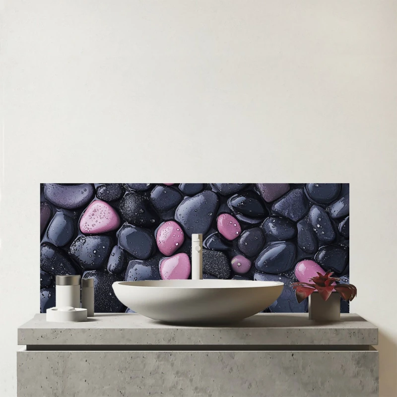 Image of Warren Reed - Designer Blush & Charcoal Pebble Mix Glass Bathroom Splashback Multicolor Unisex