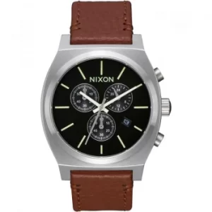 Image of Mens Nixon The Time Teller Chrono Leather Chronograph Watch
