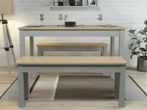Image of LPD Ohio Grey and Oak Dining Table with 2 Bench Set