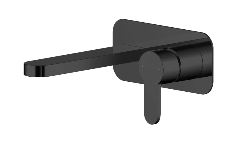 Image of Balterley Round Wall Mount 2 Tap Hole Basin Mixer Tap Back Plate Matt Black Black