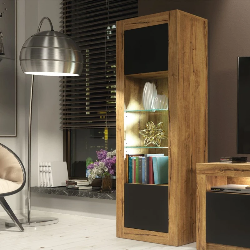 Image of Creative Furniture Illume Display Cabinet 170cm - A Stylish and Modern Cabinet with Glass Shelves and LED Lights Brown