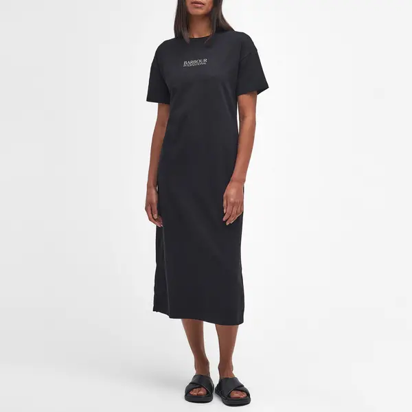 Image of Barbour International Sofia Cotton-Blend Jersey Midi Dress - UK 14 Black Dresses female LDR0817BK11 UK 14