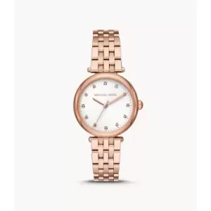 Image of Michael Kors Womens Diamond Darci Three-Hand Rose Gold-Tone Stainless Steel Watch - Rose Gold