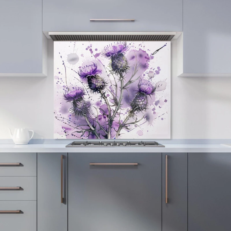 Image of Warren Reed - Designer Vibrant Scottish Thistle Art Kitchen Splashback in Purple Size: 700mm x 650mm Purple Unisex 700mm x 650mm
