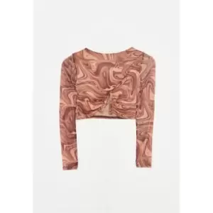 Image of Missguided Marble V Trim Ruch Hem Detail Top - Multi