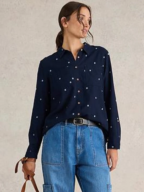 Image of White Stuff White Stuff Sophie Organic Cotton Shirt Navy - White Stuff - Size: 8 Navy Female 8 PV44809