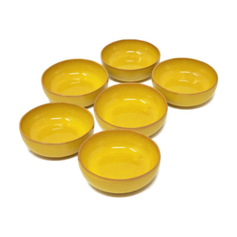 Image of Verano Spanish Ceramics Selena Glazed Hand Dipped Kitchen Dining Set Of 6 Small Bowls (Diam) 10Cm In Yellow