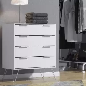 Image of Fwstyle - Matt White 4 Drawer Bedroom Chest Drawers.Silver Hairpin Legs.12cm Deep Drawers. - White