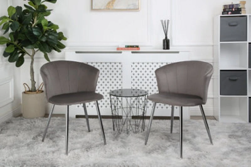 Image of Mill - Set Of 2 Velvet Dining Chairs - (Grey Silver Leg)