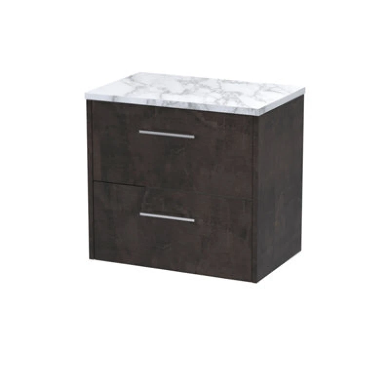 Image of Nuie Hudson Reed Juno Wall Hung 2-Drawer Vanity Unit & Carrera Marble Worktop, Countertop Basin Unit In Metallic Slate, 600mm