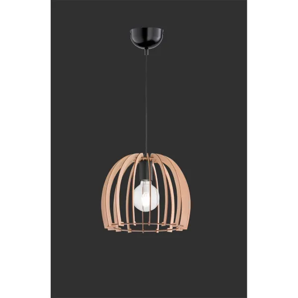 Image of Wood Modern 30cm Wire Frame Pendant Ceiling Light Wood coloured