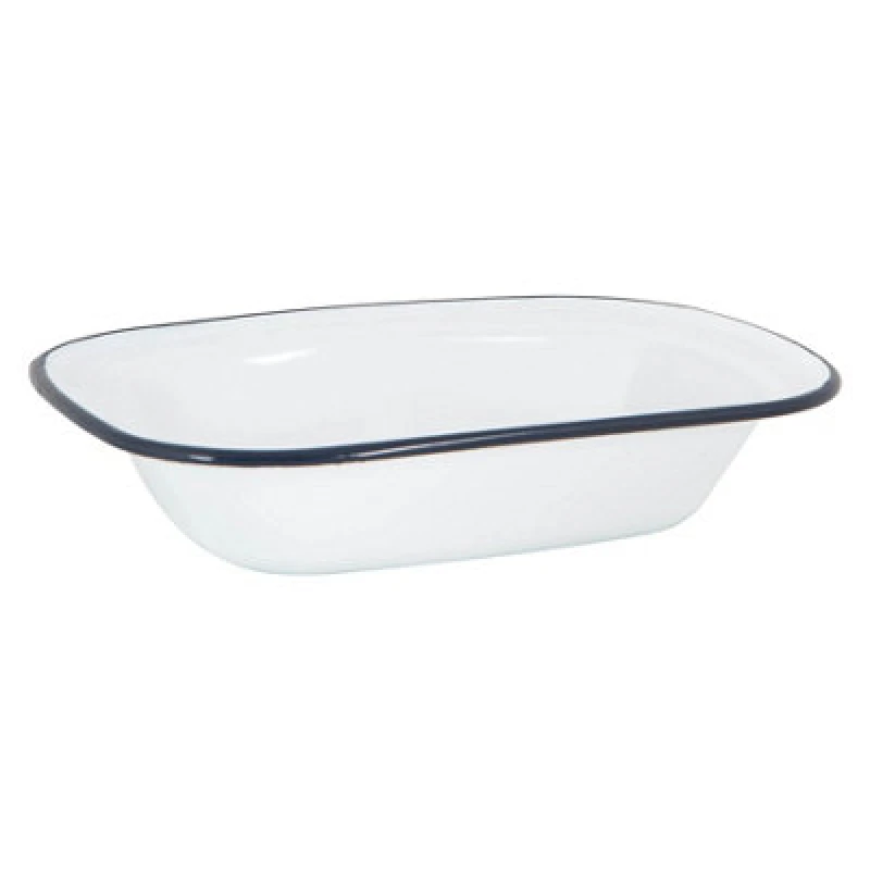 Image of Argon Tableware White Enamel Pie Dish - 16 X 12Cm - Navy