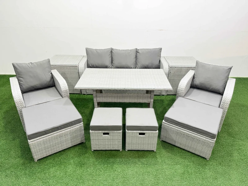 Image of Fimous PE Rattan Lounge Sofa Set 9 Seater Outdoor Garden Furniture Set in Light Grey Light Grey Unisex