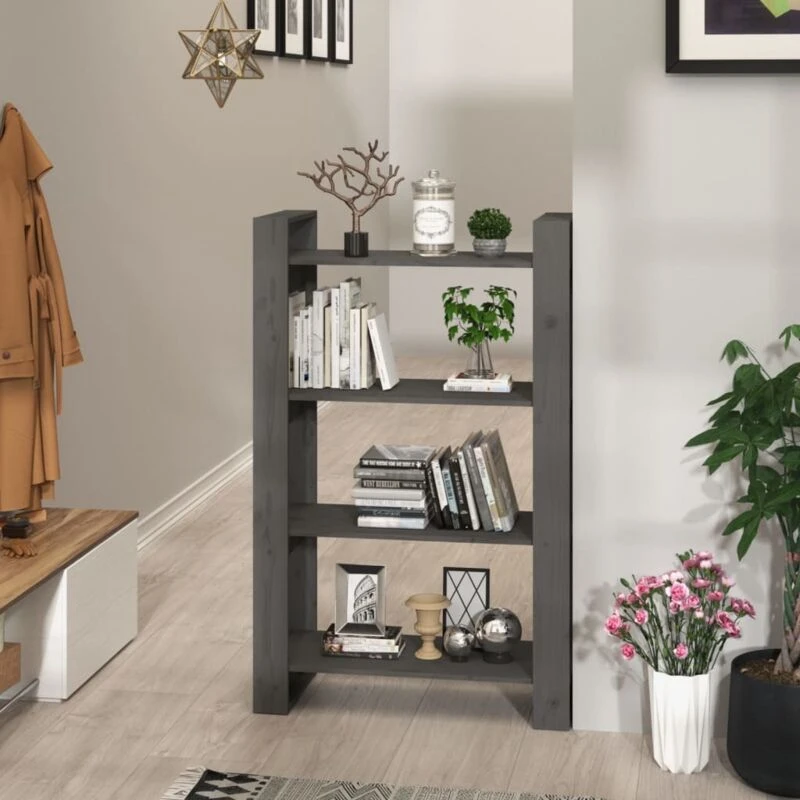Image of VIDAXL Vidaxl - Book Cabinet/Room Divider Grey 80x35x125cm Solid Wood Pine 8720286905449