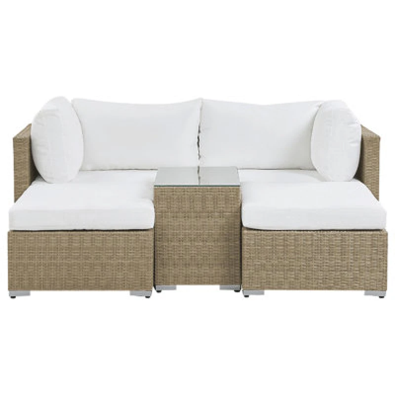 Image of Beliani Garden Lounge Set With Table 2 Seater Noto Modular Pe Rattan Light Brown