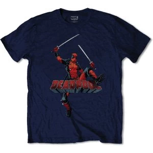 Image of Marvel Comics - Deadpool Logo Jump Unisex Medium T-Shirt - Blue