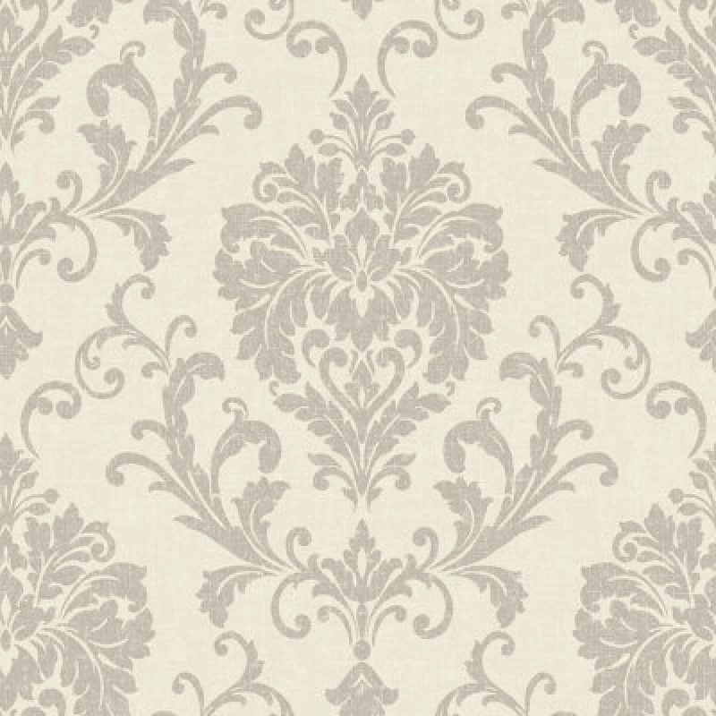 Image of Grandeco Margritte Distressed Damask Textured Wallpaper, Taupe