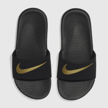 Image of Nike Childrens Kawa Slider - Black/Gold, Size 10.5
