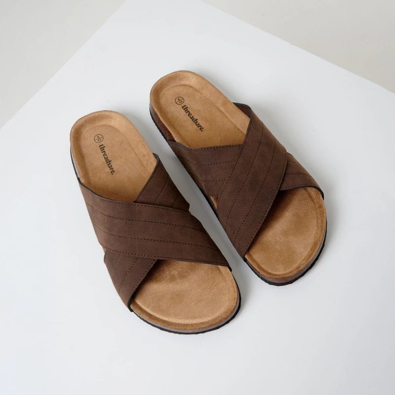 Image of Threadbare Faux Suede Cross Strap Sandals Chocolate male 8