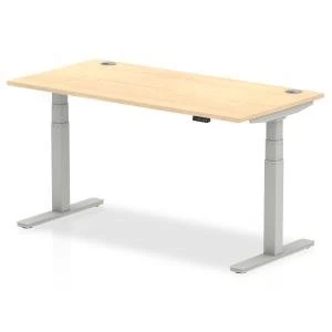 Image of Trexus Sit Stand Desk With Cable Ports Silver Legs 1600x800mm Maple