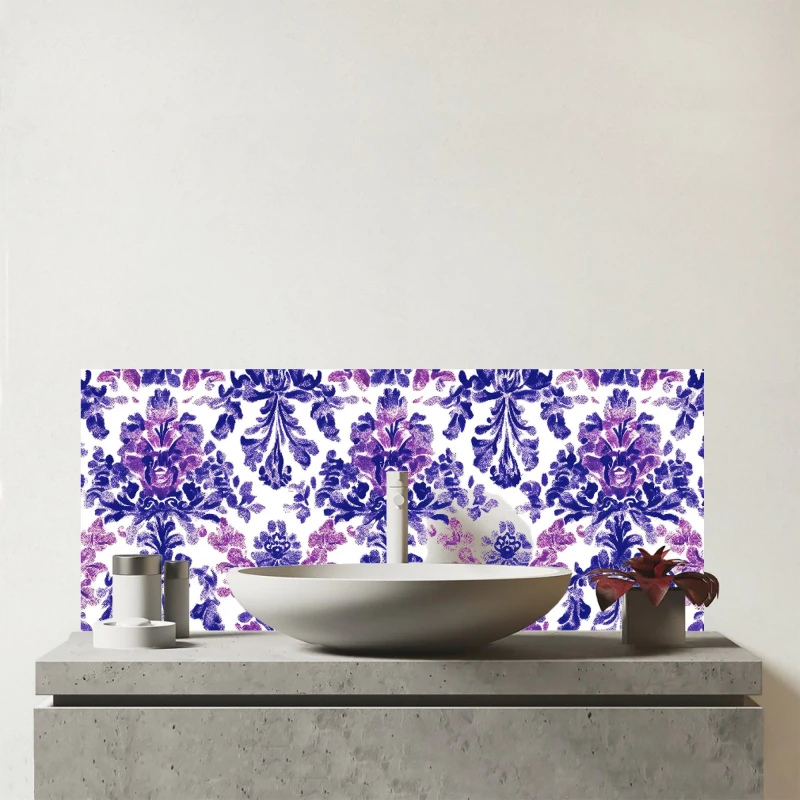 Image of Warren Reed - Designer Vintage Purple Pattern Glass Bathroom Splashback Purple Unisex