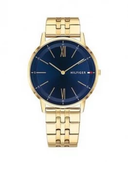 Image of Tommy Hilfiger Blue Dial Gold Stainless Steel Bracelet Mens Watch, One Colour, Men