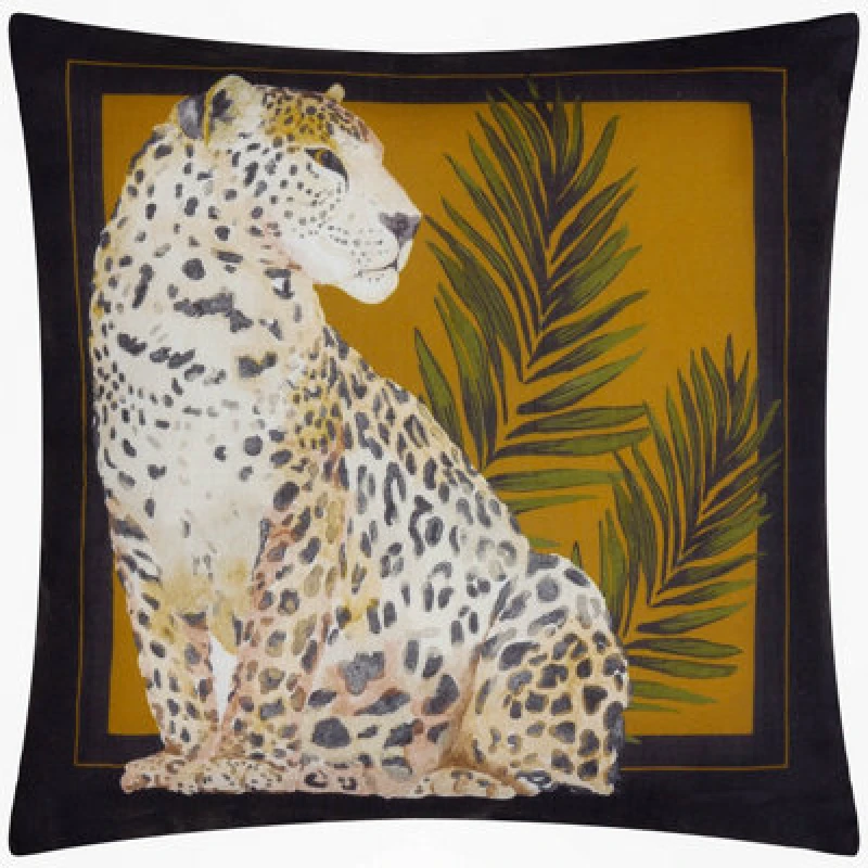Image of Paoletti Paoletti Leopardis Cat Printed Outdoor Cushion in Gold Size: 50cm x 50cm Gold 50cm x 50cm Unisex 5025532850881
