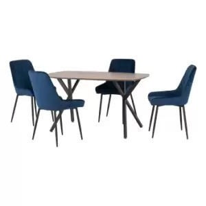 Image of Athens Rectangular Dining Table with 4 Avery Chairs, Oak Effect Navy Blue