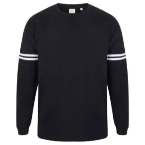 Image of Skinnifit Mens Drop Shoulder Slogan Top (2XS) (Oxford Navy / White Stripes)