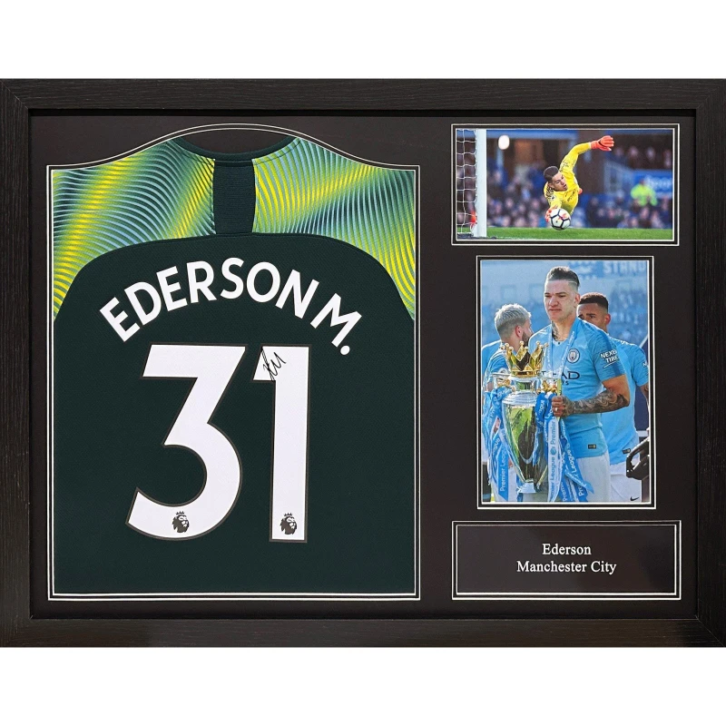 Image of AllStarSignings Ltd Ederson signed & framed Manchester City shirt Green unisex One Size