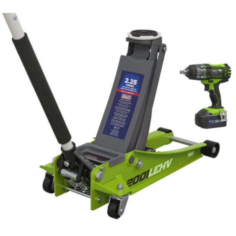 Image of Sealey 2.2 Tonne Trolley Jack and 18v Cordless Impact Wrench Combo Kit 2001LEHVCOMBO Colour: Green
