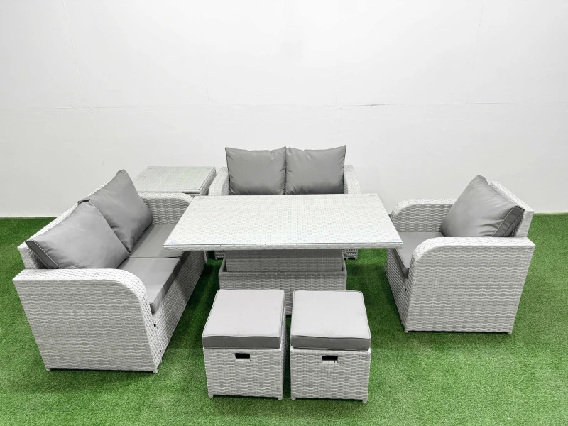 Image of FIMOUS High Back Poly Rattan Garden Furniture Set with Reclining Chair Loveseat Sofa Adjustable Lifting Dining or Coffee Table Indoor Outdoor Patio Se