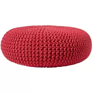 Image of Red Large Round Cotton Knitted Pouffe Footstool - Red - Homescapes