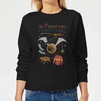 Image of Harry Potter All I Want Womens Christmas Sweatshirt - Black - XS