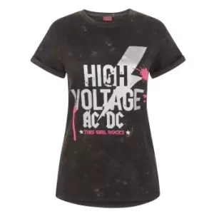 Image of AC/DC Womens/Ladies High Voltage Acid Wash T-Shirt (X-Large) (Black)