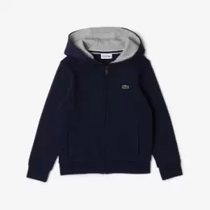 Image of Kids' Lacoste SPORT Tennis Zippered Fleece Sweatshirt Size 14 yrs Navy Blue / Grey Chine