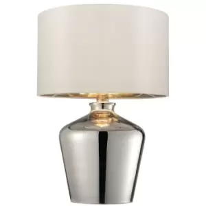 Image of 2 PACK Modern Mirror Table Lamp Gloss Chrome Glass & Ivory Shade Feature Bedside Light