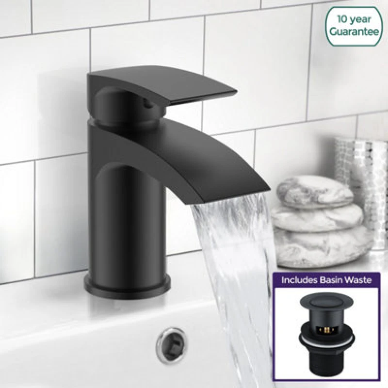 Image of Nes Home Libra Bathroom Basin Mono Mixer Tap & Basin Waste Matte Black