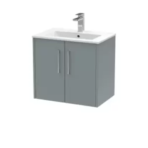 Image of Hudson Reed Juno 600mm Wall Hung 2 Door Vanity & Minimalist Basin - Coastal Grey
