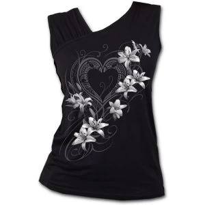 Image of Pure of Heart Womens Medium Gathered Shoulder Slant Vest Top - Black