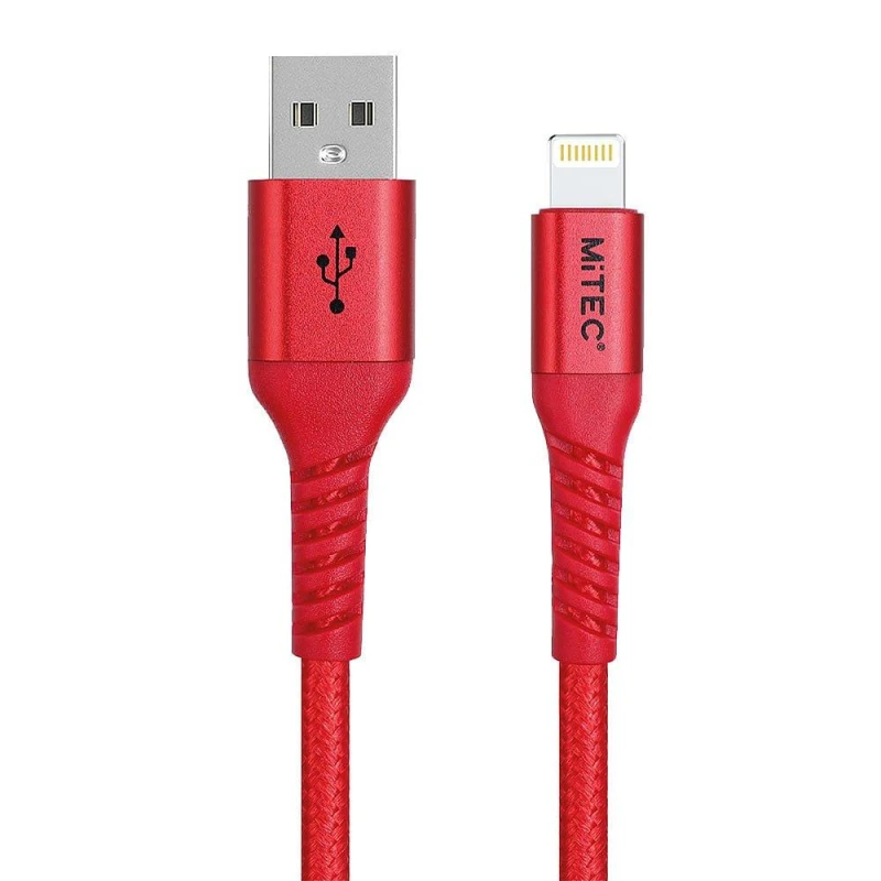 Image of MiTEC MITEC 1M MFI LIGHTNING BRAIDED CABLE RED Red One Size