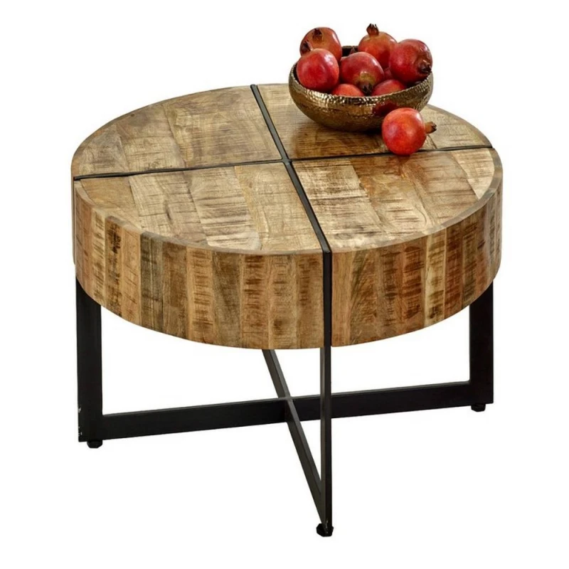 Image of Indian Hub Surrey Coffee Table with Solid Mango Wood Top & Metal Legs in Brown Brown Unisex