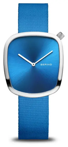 Image of Bering 18034-308 Pebble Polished Silver Recycled Blue Watch