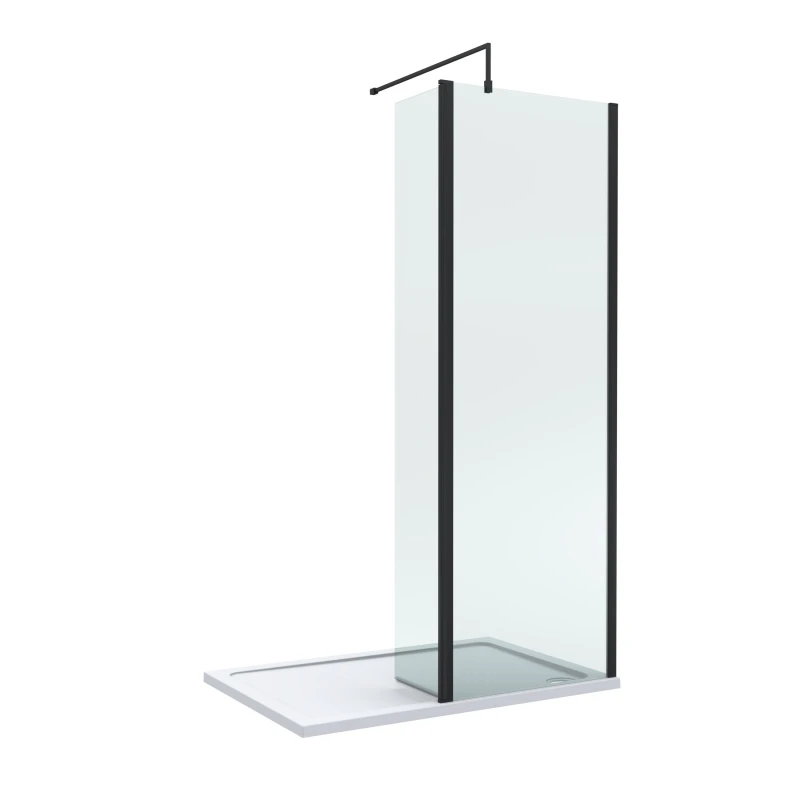 Image of Balterley 8mm Glass Wetroom Screen & Return Black & Tray 1200 x 700mm Black Unisex