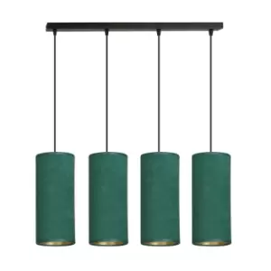 Image of Bente Black Bar Pendant Ceiling Light with Green Fabric Shades, 4x E14