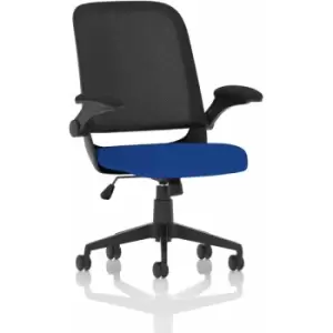 Image of Plano Task Operator Bespoke Fabric Seat Stevia Blue Mesh Chair With Folding Arms