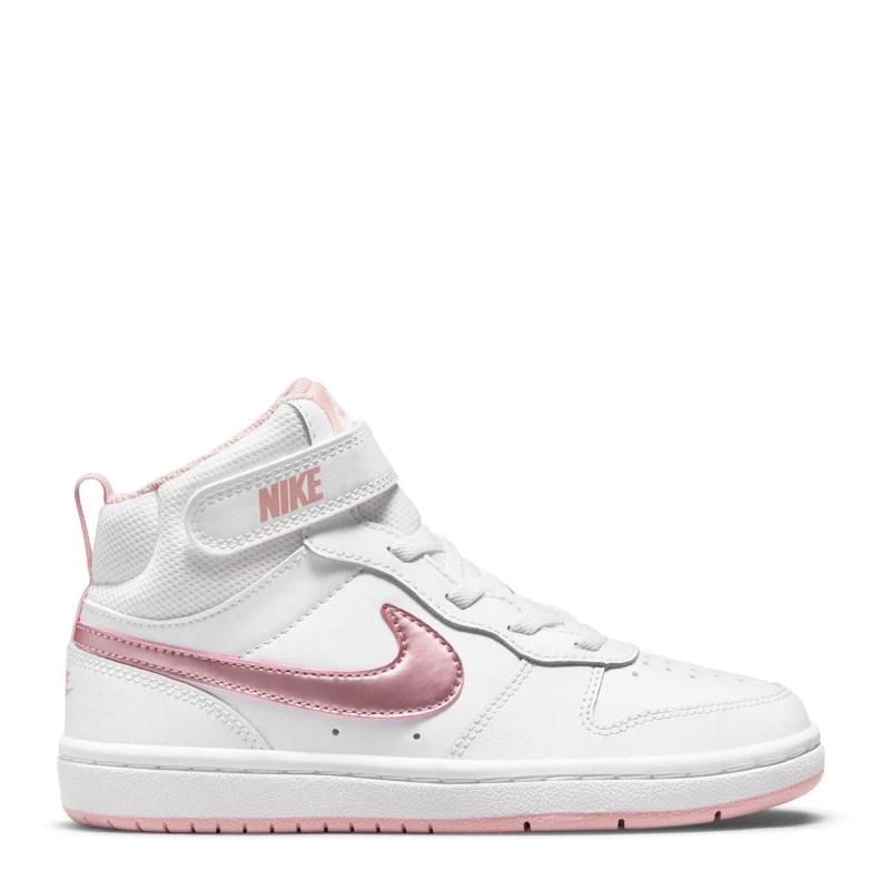 Image of Nike Court Borough Mid 2 Little Kids Shoes White/Pink female 2 (34)