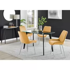 Image of Furniture Box Malmo Glass and Black Leg Dining Table & 4 Mustard Pesaro Silver Chairs