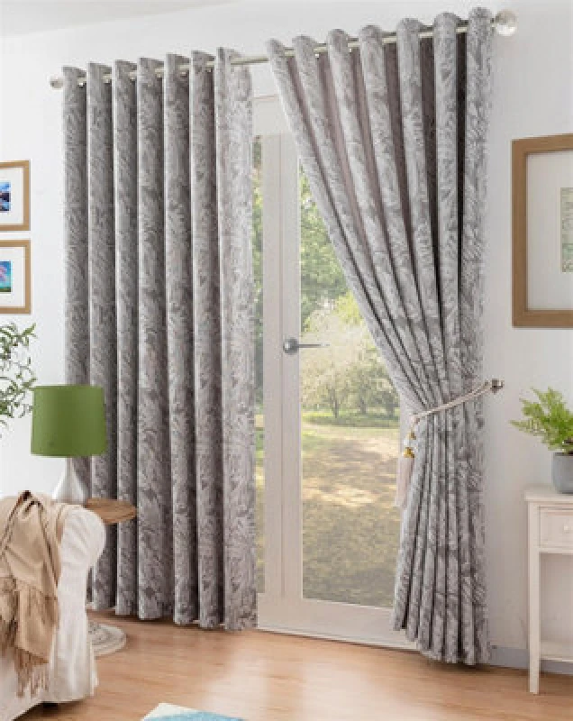 Image of Alan Symonds Chenille Jacquard Lined Ring Top Eyelet Curtains Silver unisex 117x183cm