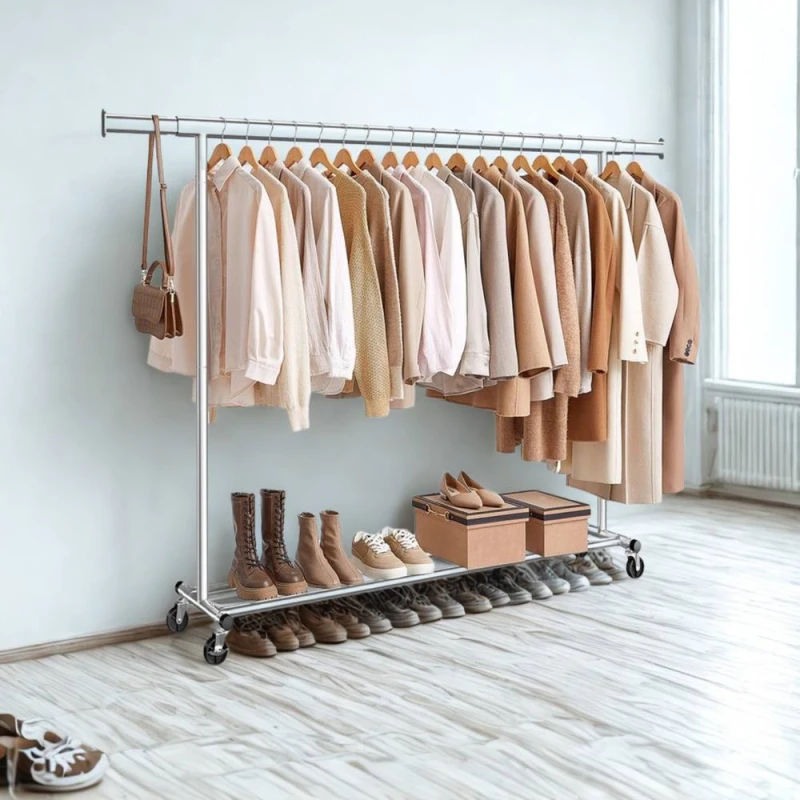 Image of Pirlo Plush Heavy Duty Wide Extendable Metal Clothes Rail With Wheels Silver Silver Unisex